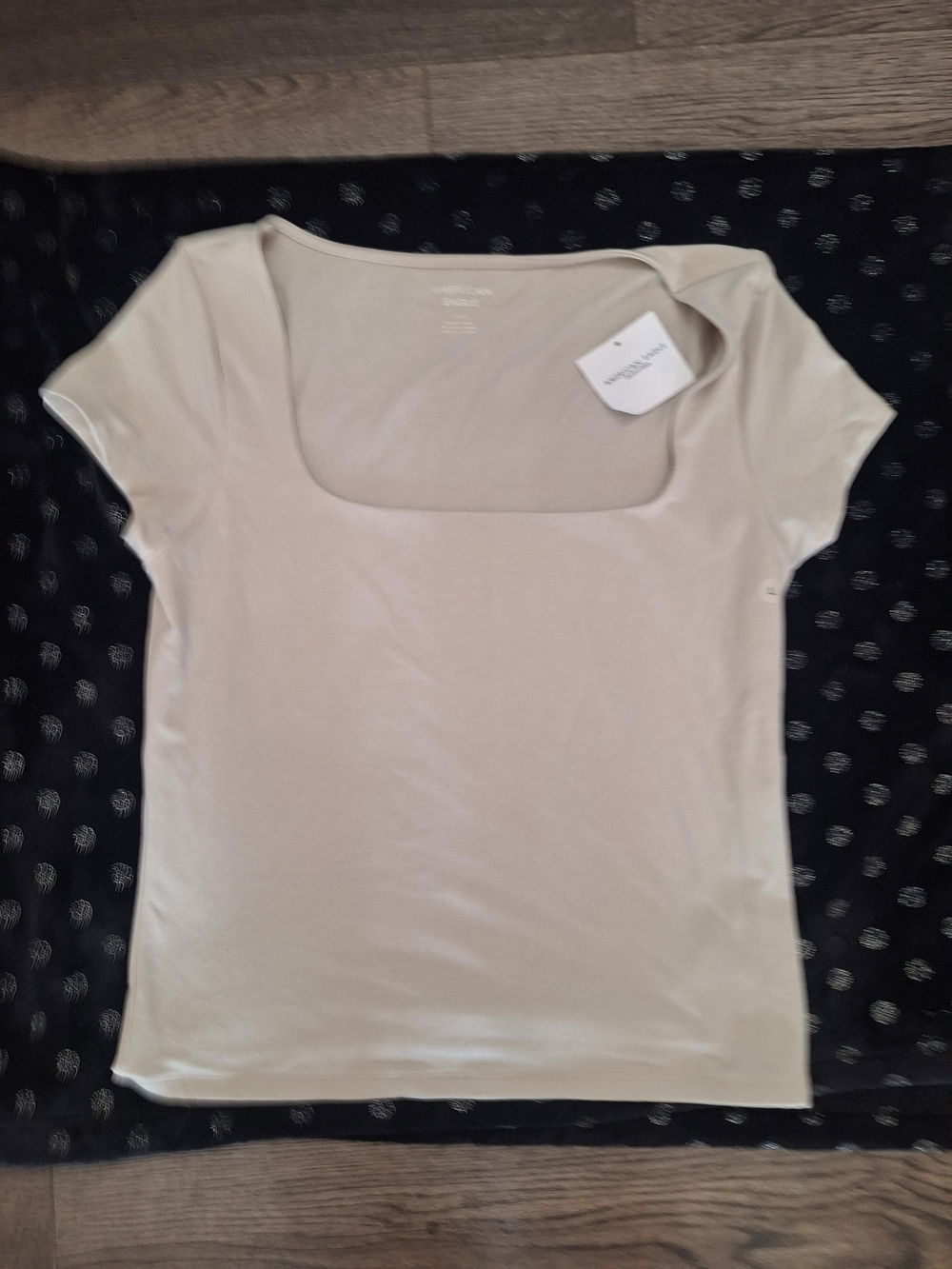 American Eagle Outfitters Cream Square Neck Short Sleeve Tee